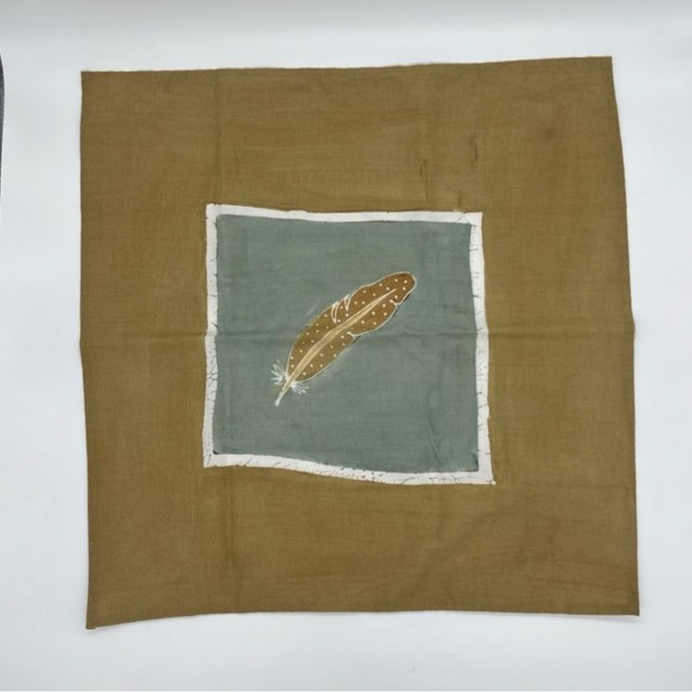 Cloth Fabric Napkins Boho Simple Unique Neutral Feather Batik Sage Green Tan